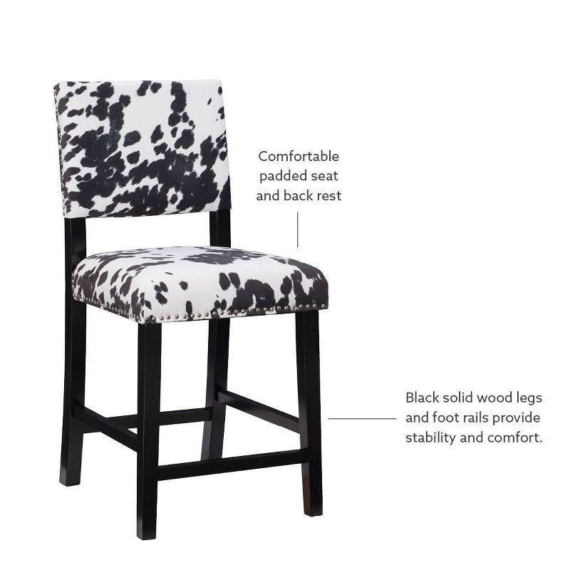 Linon Corey Black Cow Print Upholstery Counter Height Barstool Black/White: Farmhouse Style, Wood Frame, Footrest