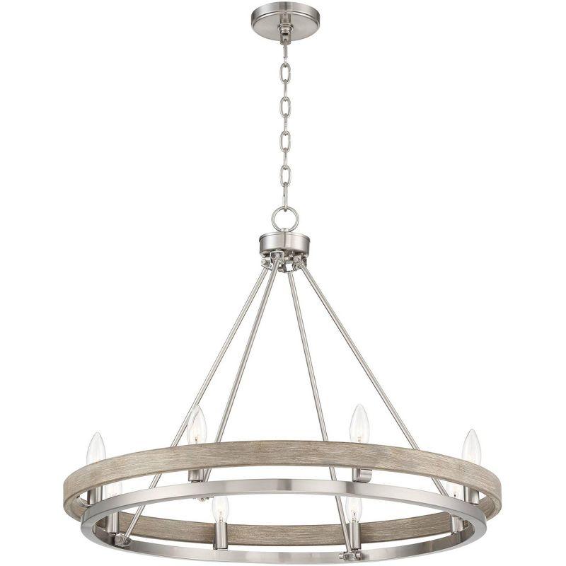 Possini Euro Design Brushed Nickel Graywood Wagon Wheel Chandelier 29 1/4" Wide Farmhouse Rustic 8-Light Fixture Dining Room Kitchen Island Entryway