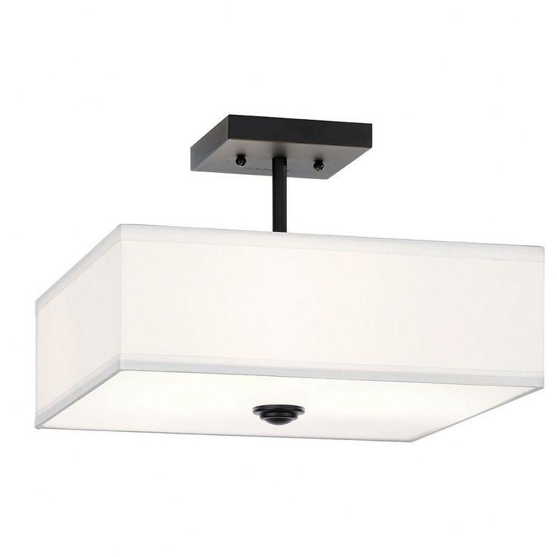 Shailene 14" 3 Light Square Semi Flush with Satin Etched White Diffuser and White Microfiber Shade in Brushed Nickel