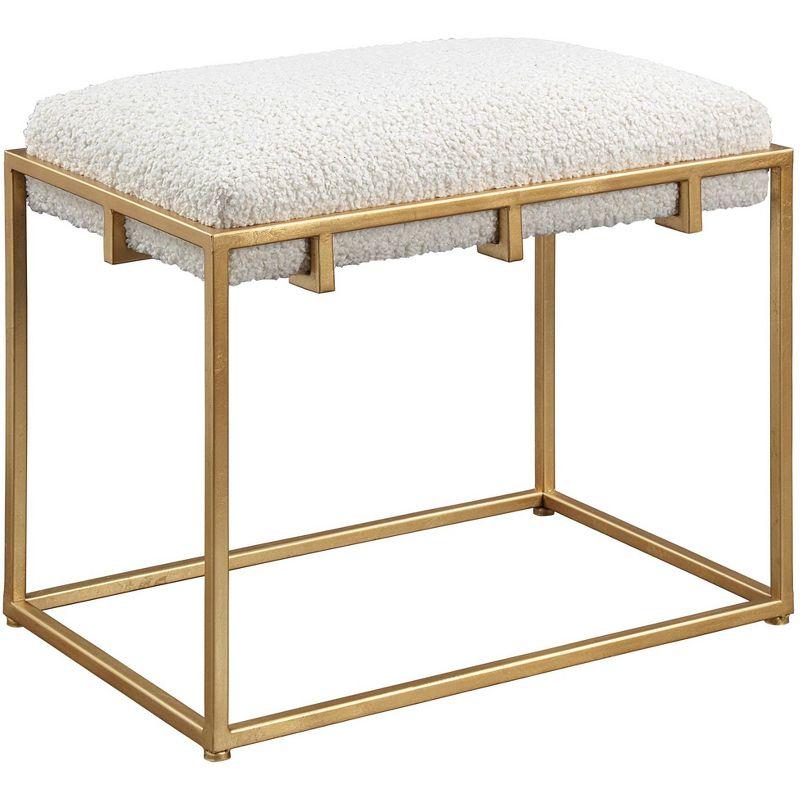 Contemporary Gold Leaf 24" White Faux Shearling Vanity Stool