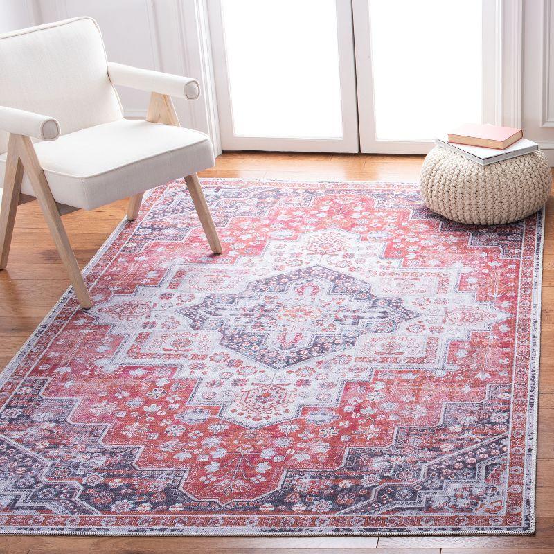 Rust and Ivory 8' x 10' Washable Viscose Area Rug