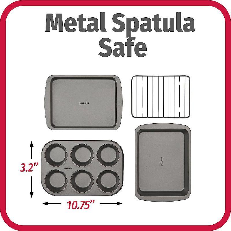 GoodCook 4-Piece Nonstick Steel Toaster Oven Set with Sheet Pan, Rack, Cake Pan, and Muffin Pan, Gray,Gray