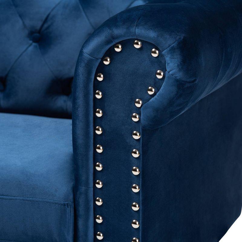 Emma Velvet Upholstered Button Tufted Chesterfield Sofa - Baxton Studio