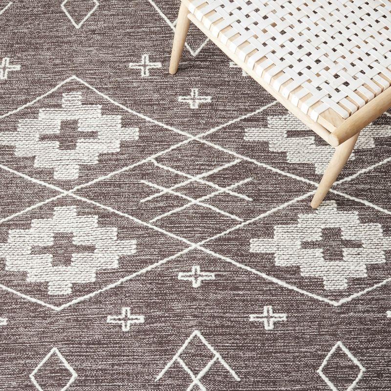 Ivory and Brown Handwoven Wool Cotton Flatweave Rug