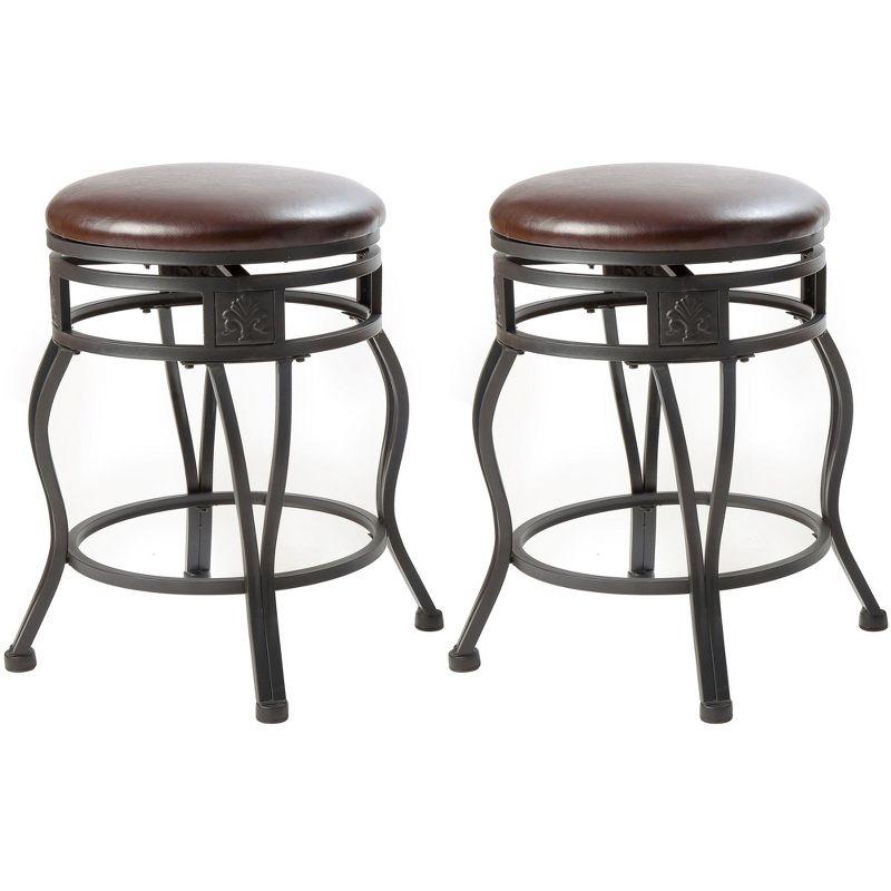 eHemco Swivel Metal Kitchen Counter Height Barstool with Upholstered Faux Leather Seat, 24 Inches, Black, Set of 2