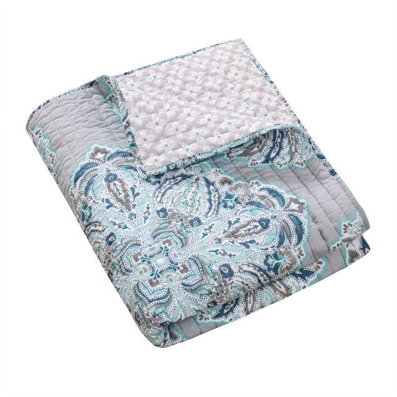 Tania Reversible Cotton Quilted Throw in Grey and Teal