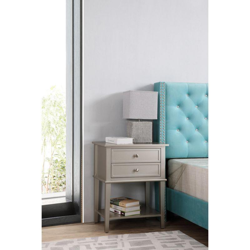 Newton Silver Champagne 2-Drawer Nightstand with Open Shelf