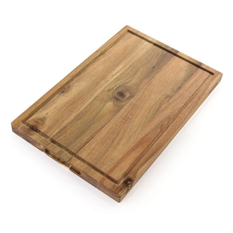 Acacia Wood Rectangular Cutting Board with Groove Handles