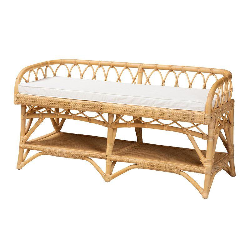 bali & pari Leryn Modern Bohemian Natural Brown Rattan Bench