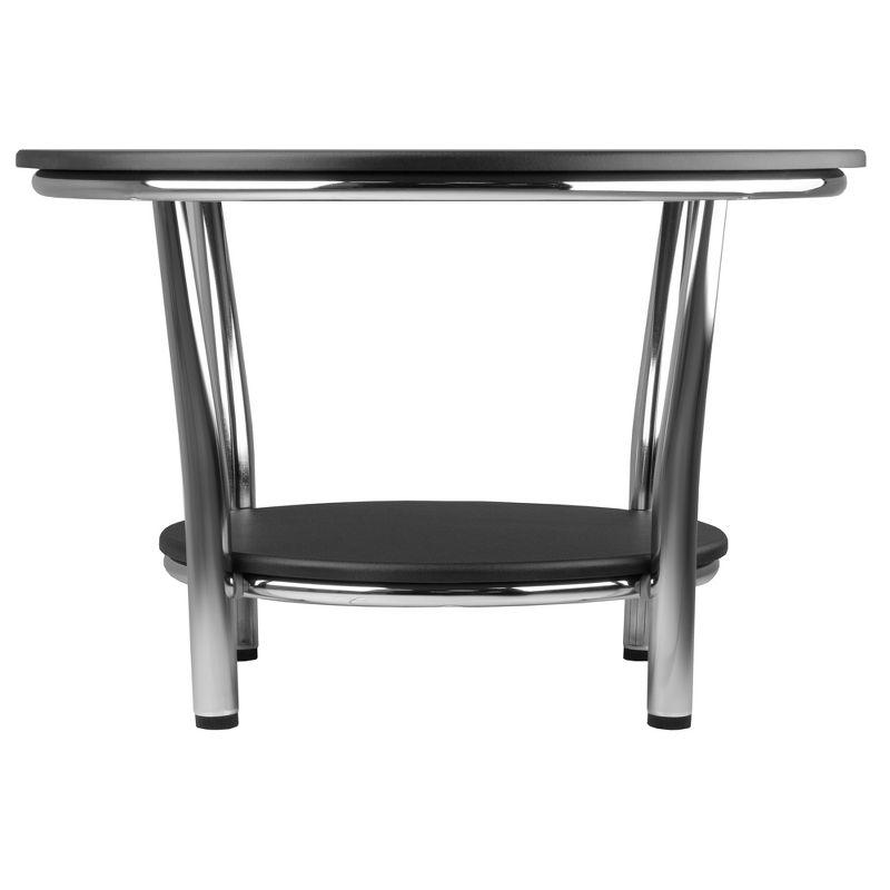 Maya Round Coffee Table, Black Top, Metal Legs - Black, Metal - Winsome: Modern Design, 4-Point Base, MDF Shelf