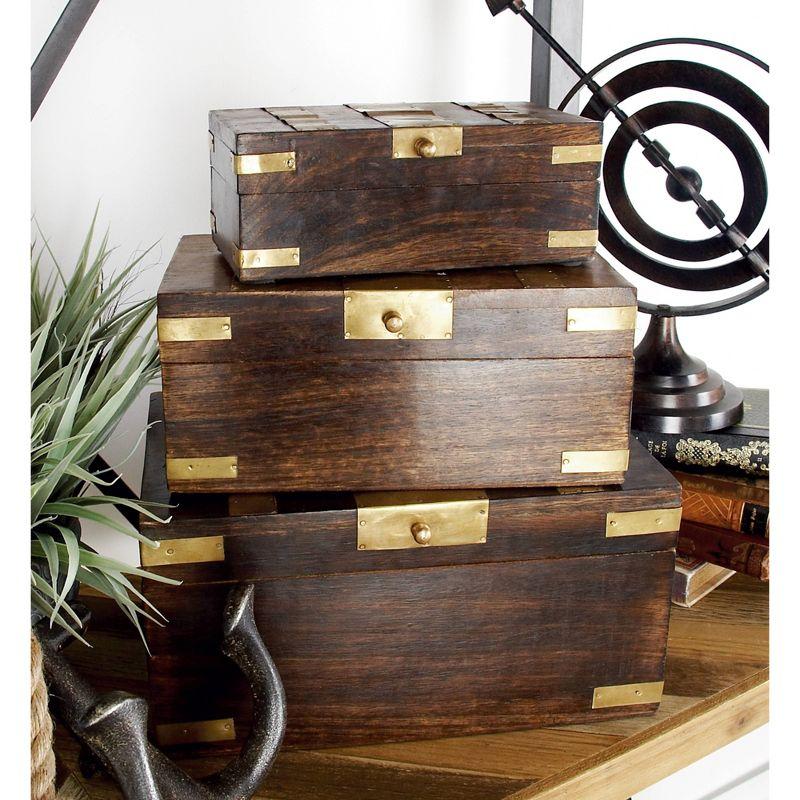 Olivia & May Set of 3 Traditional Brass Inlaid Wooden Boxes: Mango Wood Craftsmanship, Rectangular with Spot Clean Care