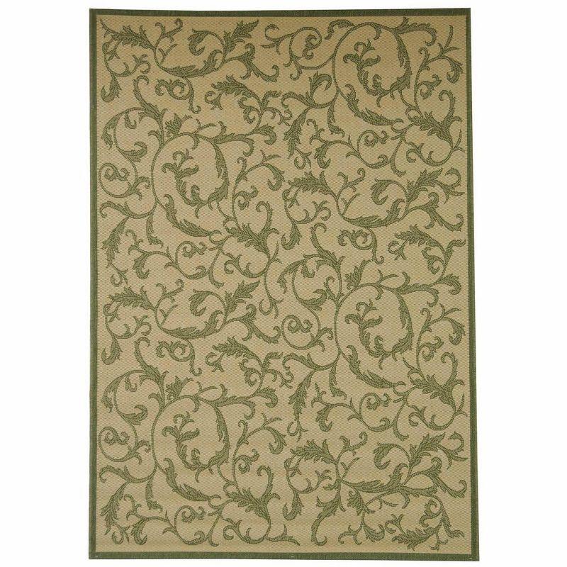 Courtyard CY2653 Power Loomed Indoor and Outdoor Accent Rug - Natural/Olive - 2'7"x5' - Safavieh
