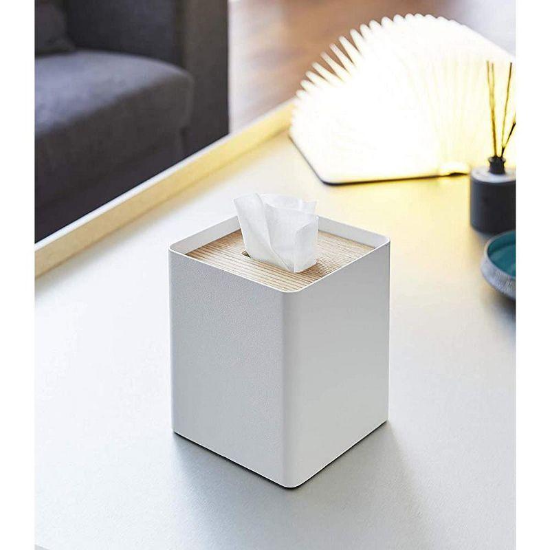 Yamazaki Home Yamazaki Home Square Reusable Tissue Box Cover Metal Container Case With Natural Wooden Lid,, Steel