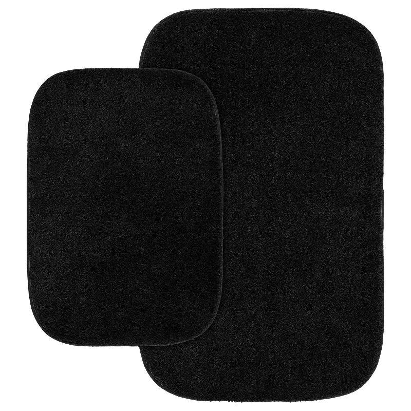 Traditional Black Nylon 2-Piece Washable Bath Rug Set