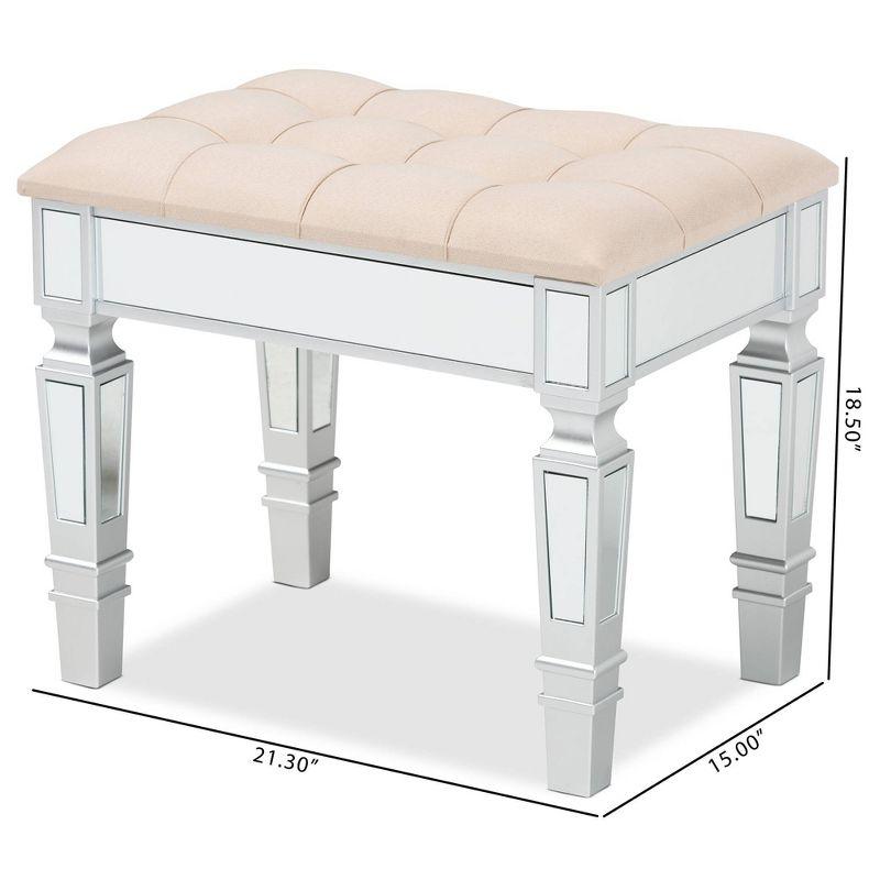 Baxton Studio Hedia Fabric Upholstered and Wood Ottoman Beige/Silver : Rectangular Footstool, Entryway Seating