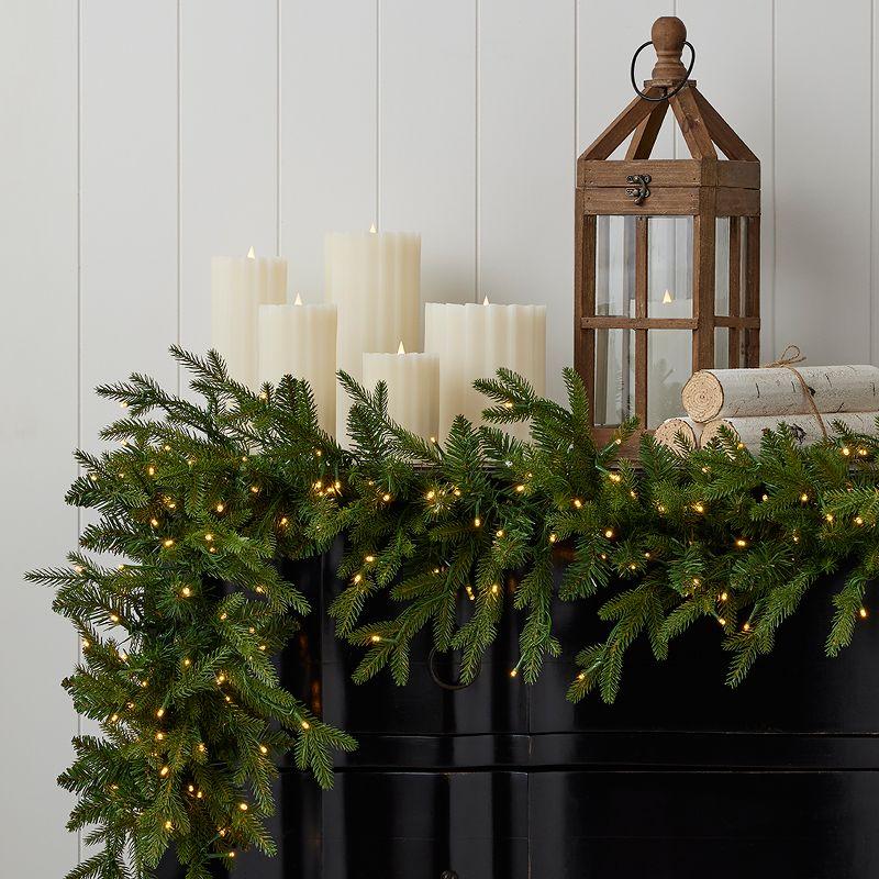 9' Dandan Flocked and Plug-In Pine Pre-Lit Garland with Lights