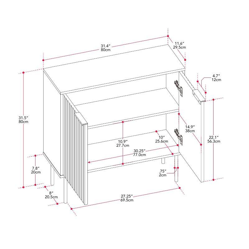 CorLiving Lysander Storage Bar Cabinet with Fluted Doors Black: Laminated Surface, MDF Frame, Divided Fixed Shelves