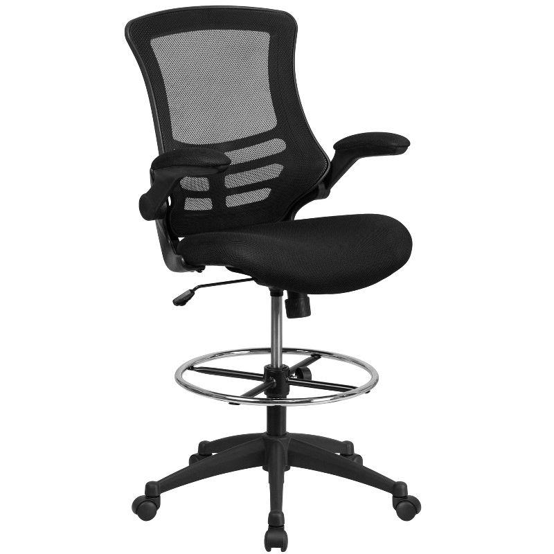 Ergonomic Black Mesh Drafting Chair with Adjustable Arms and Footrest