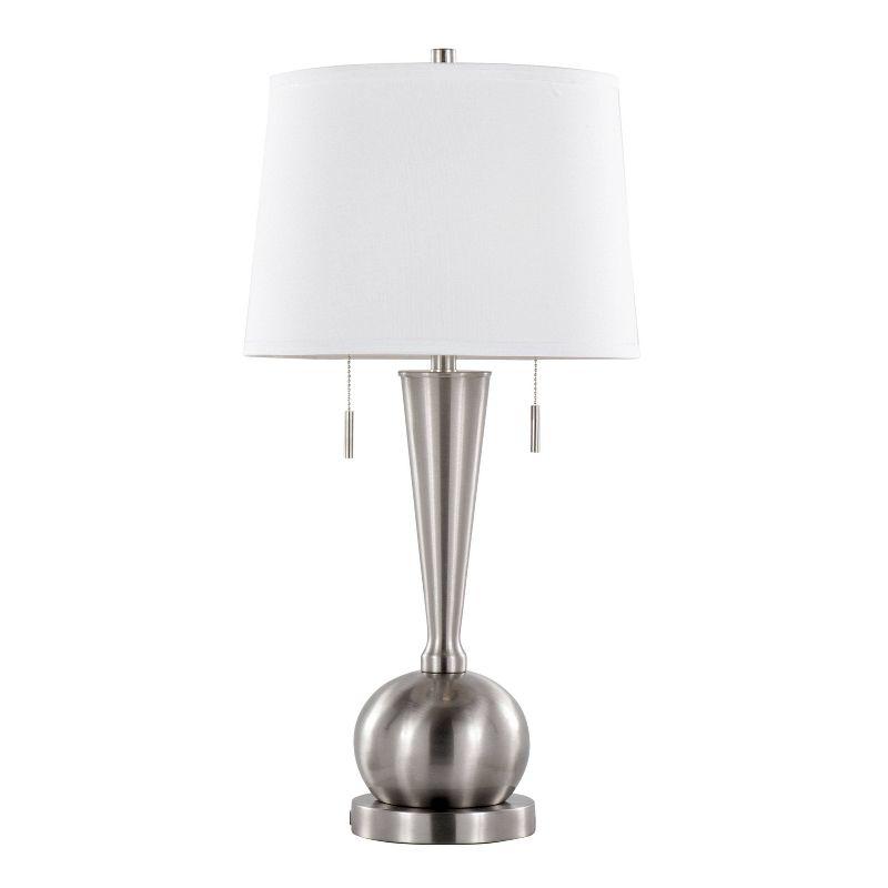 LumiSource (Set of 2) Jules 30.25" Contemporary Table Lamps Brushed Nickel with White Linen Shade and Built-in USB Port from Grandview Gallery