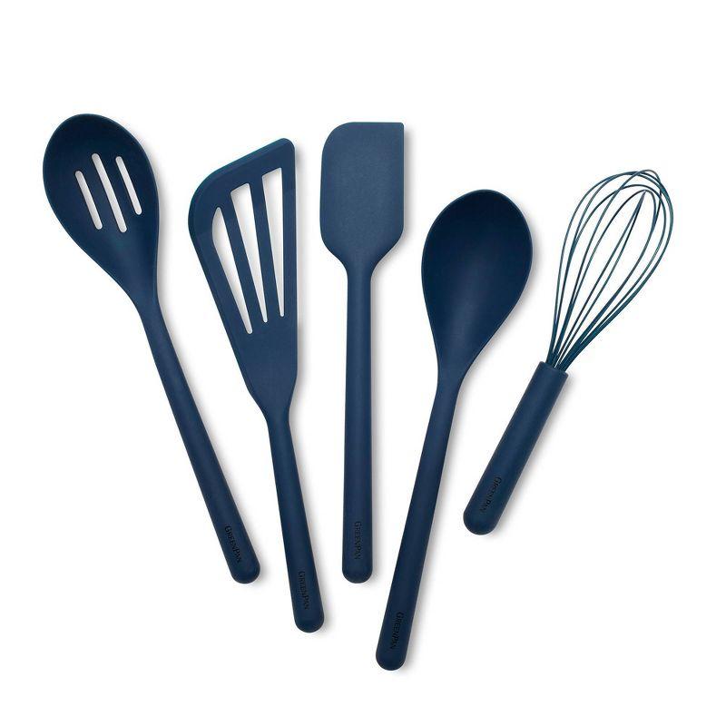 Navy Blue Silicone 5-Piece Cooking Utensil Set with Steel Core