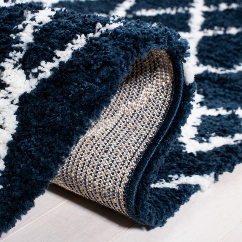 Ivory and Navy Square Shag Rug with Tribal Design