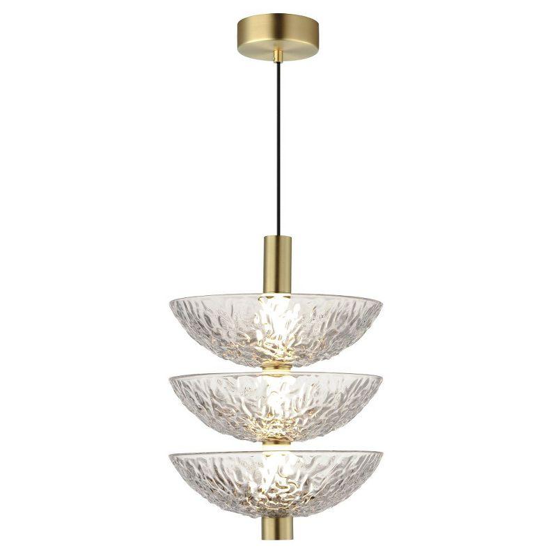 Satin Brass 3-Light LED Pendant with Textured Glass Shades