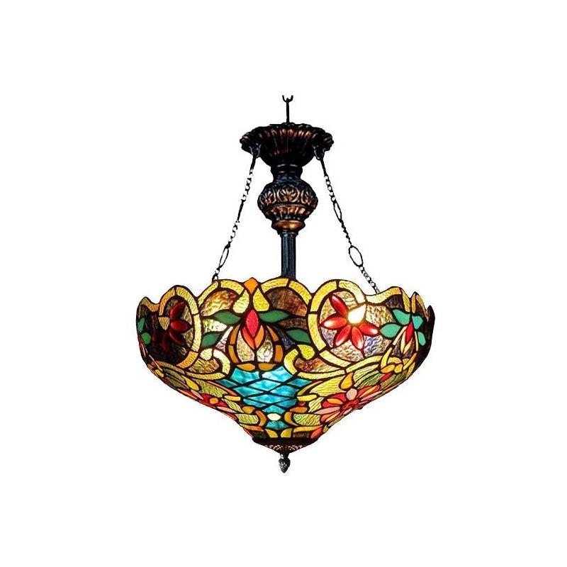 Chloe Lighting Leslie Tiffany-Style Victorian 2 Light Inverted Ceiling Pendent 18`` Shade