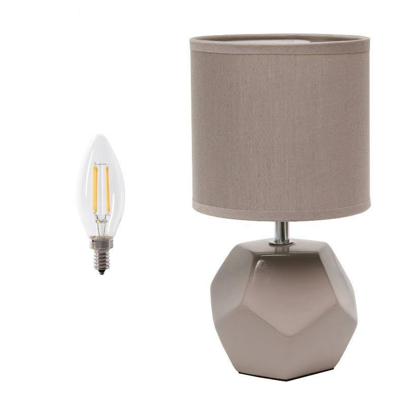 Simple Designs Round Prism Mini Table Lamp with Matching Fabric Shade Gray