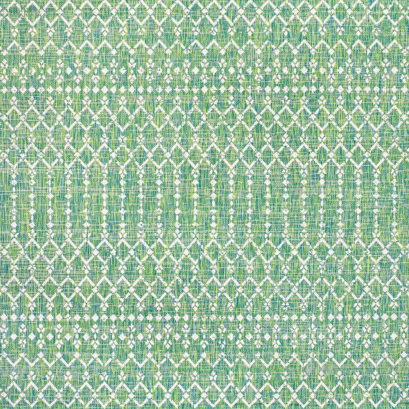 5' x 5' Ourika Moroccan Geometric Textured Weave Indoor/Outdoor Area Rug, Ivory/Green - JONATHAN Y
