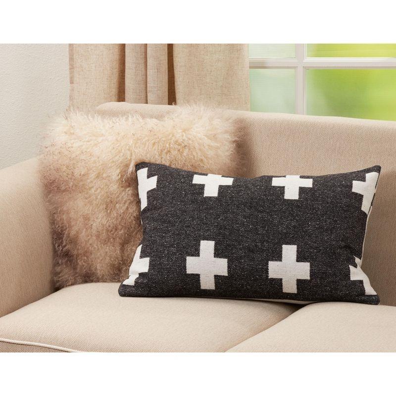 Saro Lifestyle Reversible Plus Sign Pillow - Down Filled, 16"x23" Oblong, Black/White