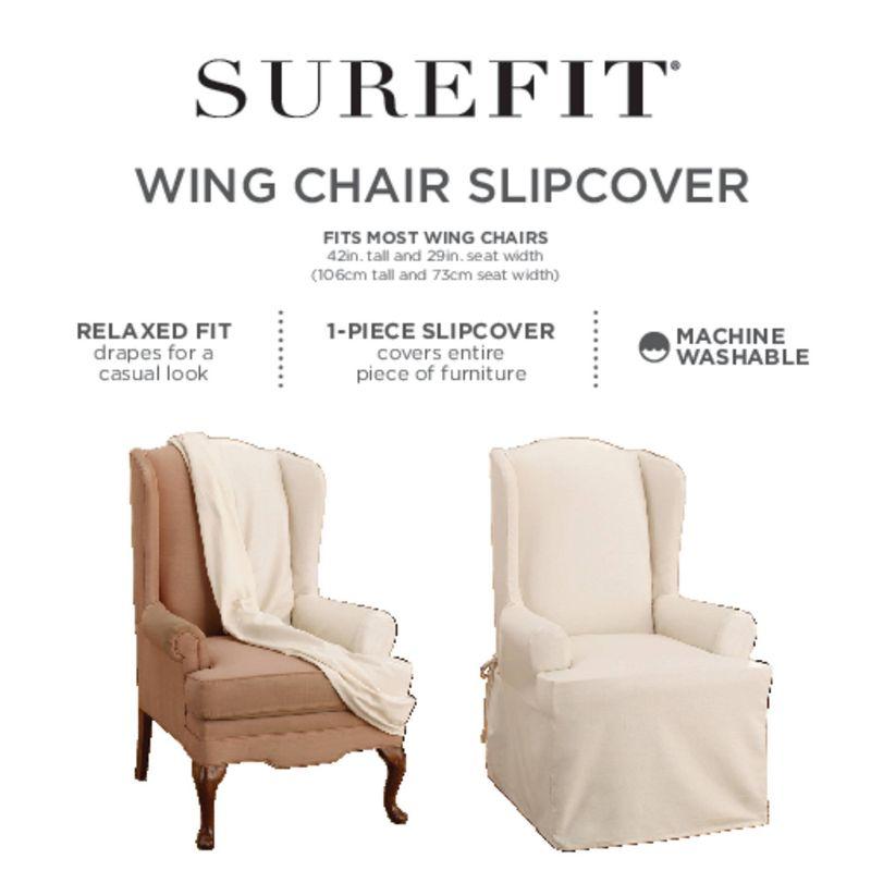 Duck Wing Chair Slipcover Tan - Sure Fit: Cotton Stretch Fit, Indoor Box Cushion Compatible, Machine Washable