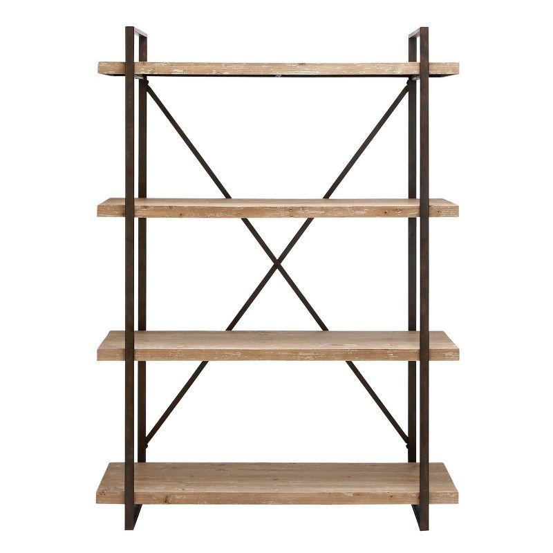 67" Tall Industrial Metal and Wood Bookshelf Brown - Olivia & May