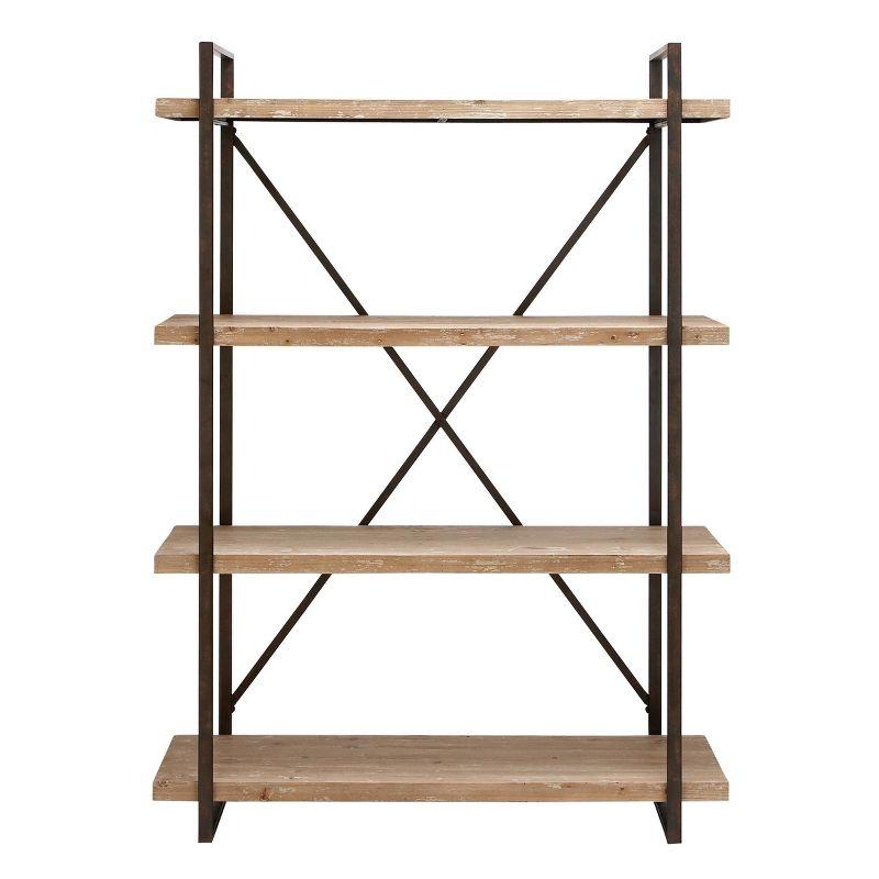 Rustic Industrial 67" Tall Brown Fir Wood 4-Tier Shelving Unit