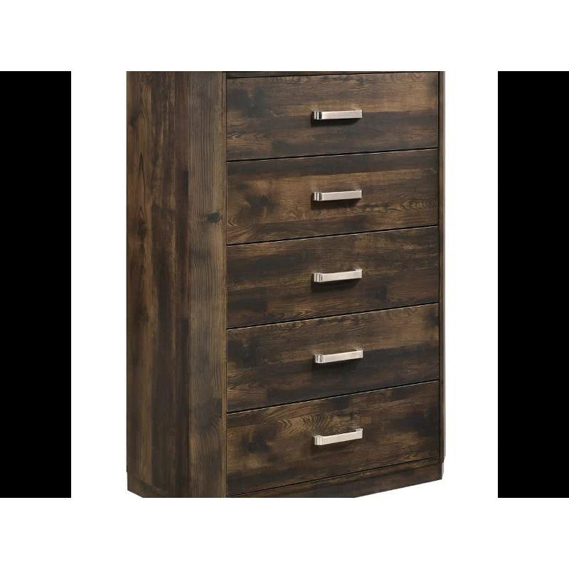 Elettra 5-Drawer Chest in Rustic Walnut with Sleek Rectangular Pulls