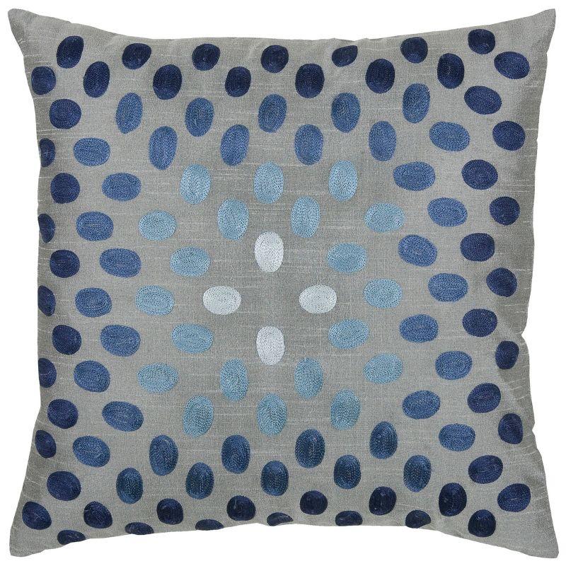 Blue and Gray Embroidered Dotted Square Throw Pillow