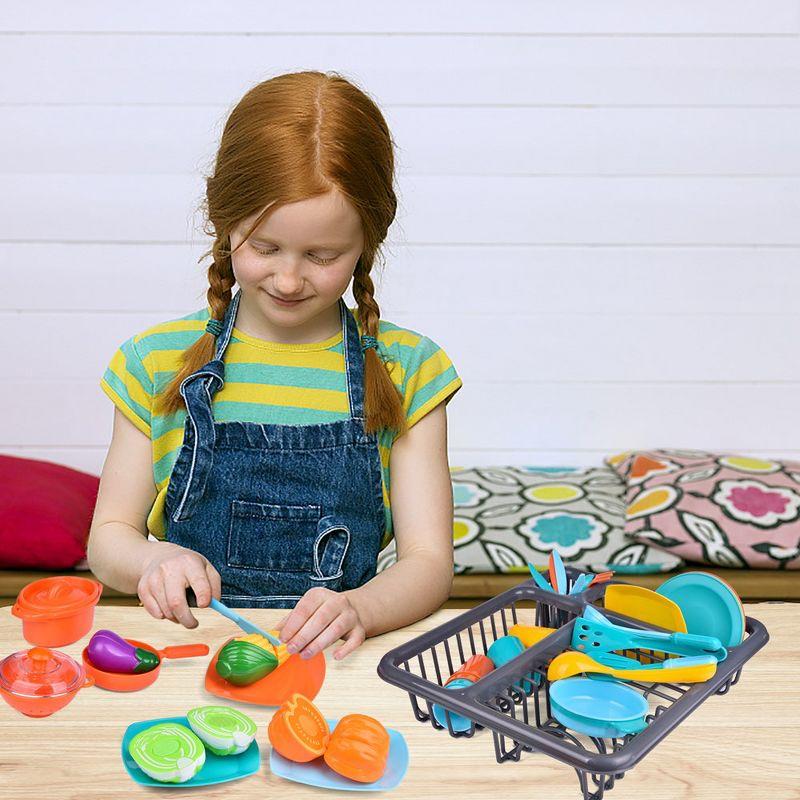 Fun Little Toys 54Pcs Play Dishes Set for Kids Kitchen, Pretend Play Pots, Pans & Food Toys, Toddler Cooking Set