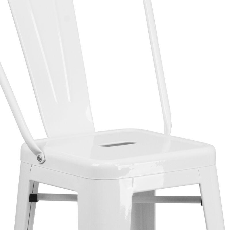 Merrick Lane White 30" High Metal Bar Height Stool with Removable Back for Indoor-Outdoor Use