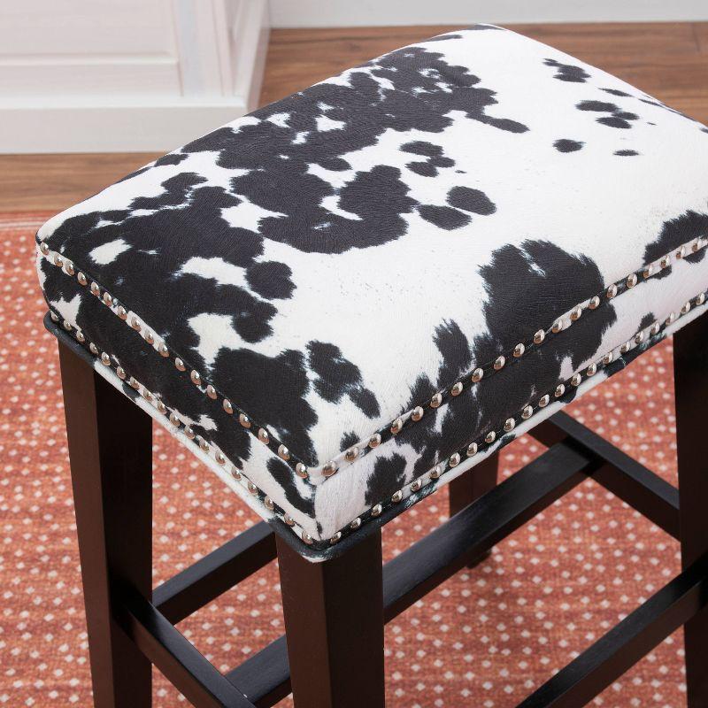 Walt Black Cow Print Backless Wood Bar Stool