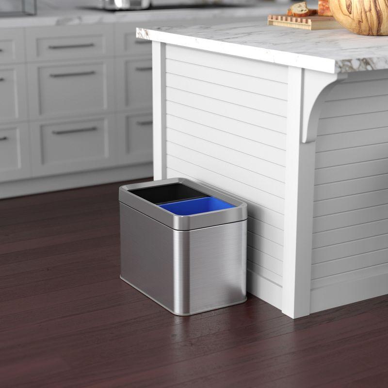 iTouchless Open Top Dual Compartment Trash Can & Recycle Bin 5.3 Gallon Rectangular Silver Stainless Steel