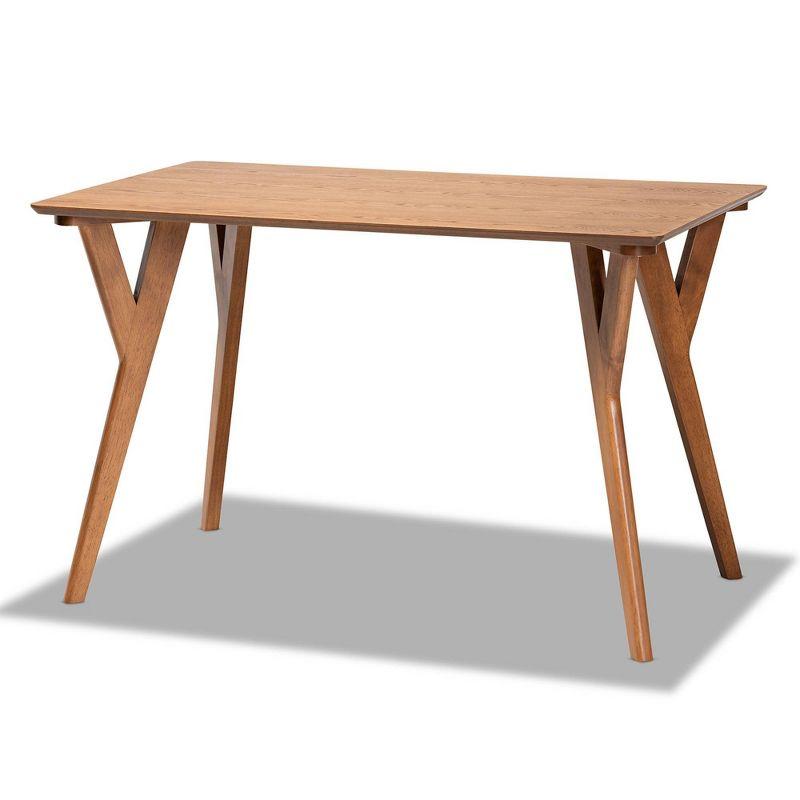 Baxton Studio 4pc Odessa Mid-Century Modern Fabric Upholstered Wood Dining Nook Set Walnut/Brown: Rectangle Table, Bench, 2 Chairs