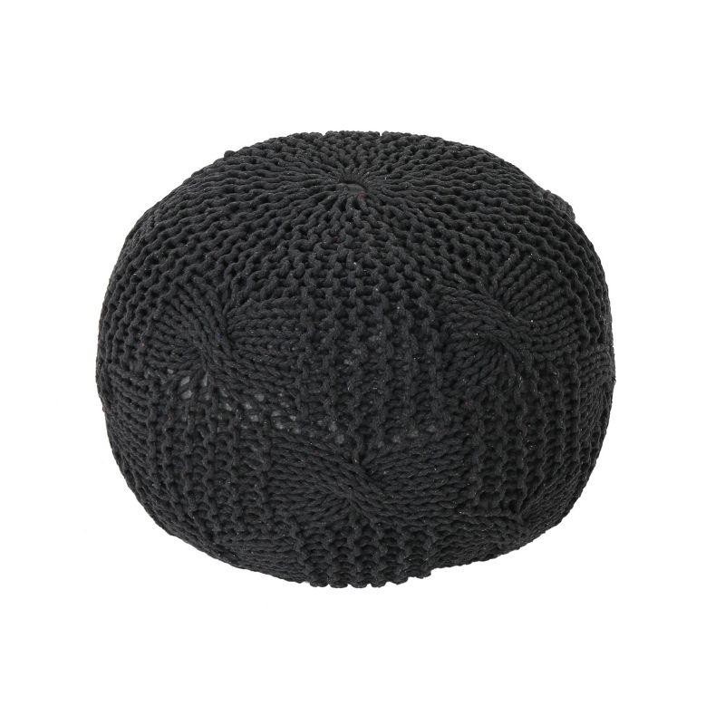 Anouk Knitted Cotton Pouf Dark Gray - Christopher Knight Home
