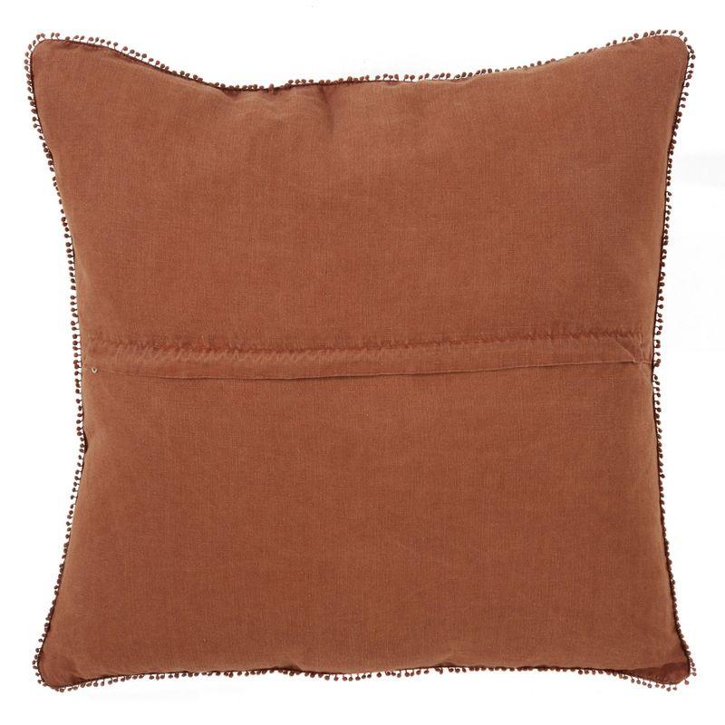 Terracotta Linen 27" Square Pom-Pom Throw Pillow