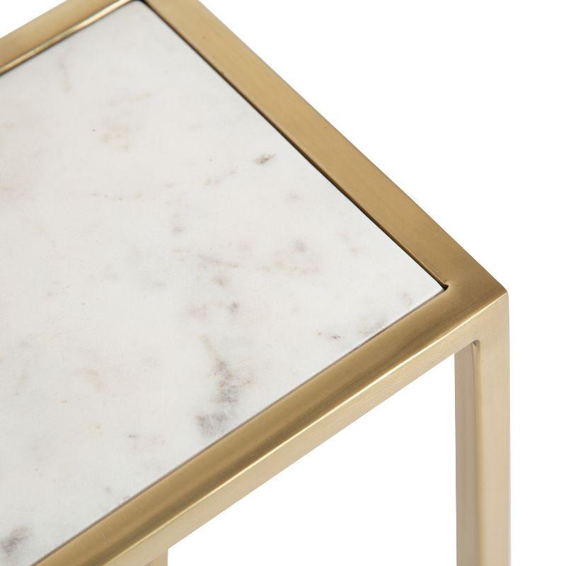 Jaspur Gold Finish Square Metal and Marble Accent Table