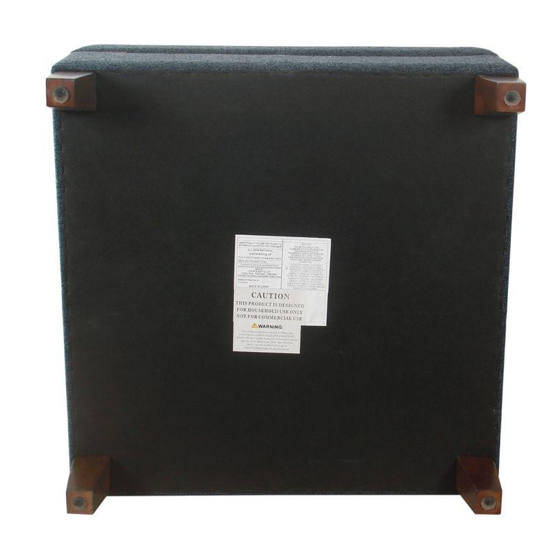 Navy Textured Fabric Square Storage Ottoman with Walnut Legs