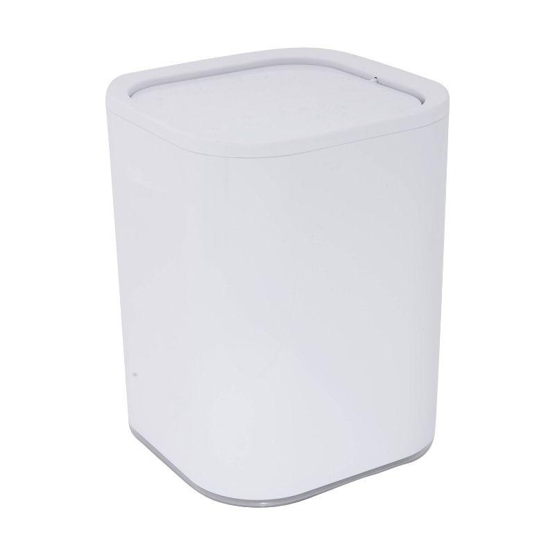 White Acrylic Bathroom Waste Basket with Swing Lid