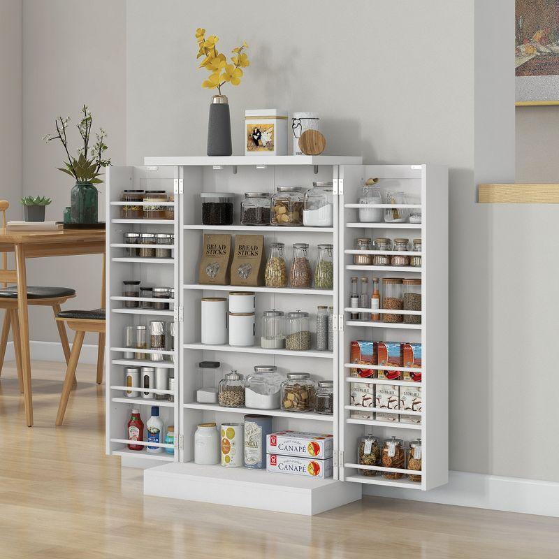 White Recessed Panel 41" Kitchen Pantry with Adjustable Shelves