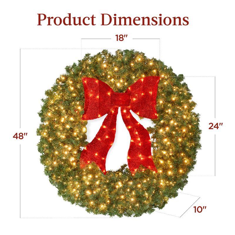 Best Choice Products Artificial Pre-Lit Fir Christmas Wreath Décor w/ Red Bow, LED Lights, Tips, Plug-In