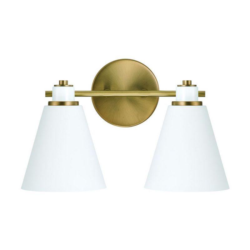 Aged Brass and White 2-Light Metal Vanity Sconce