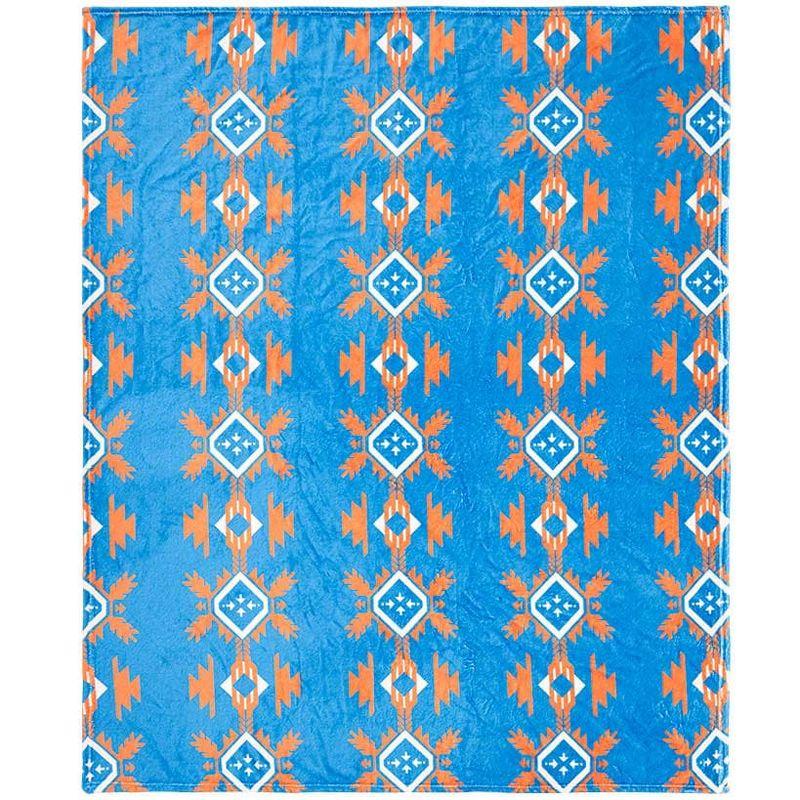 Lake Adventure Blue and Orange Polyester Plush Throw Blanket