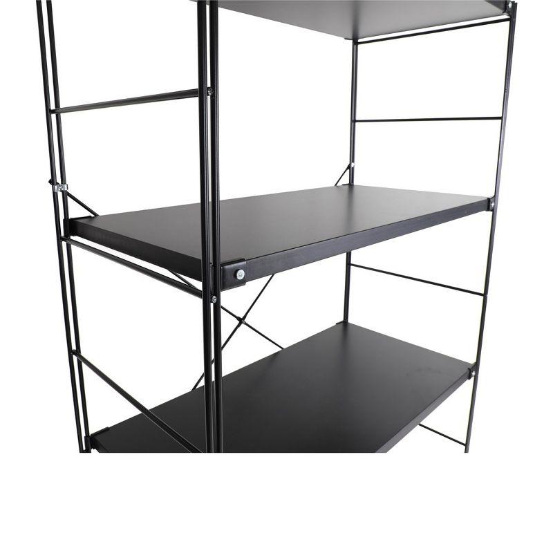 LeisureMod Etagere 4 Shelves Bookcase with Black Stainless Steel Frame and Melamine Board Shelves